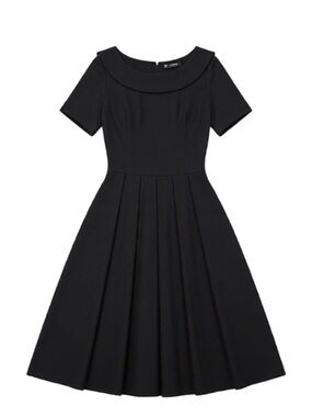 Black Pleated Fit and Flare Midi Dress